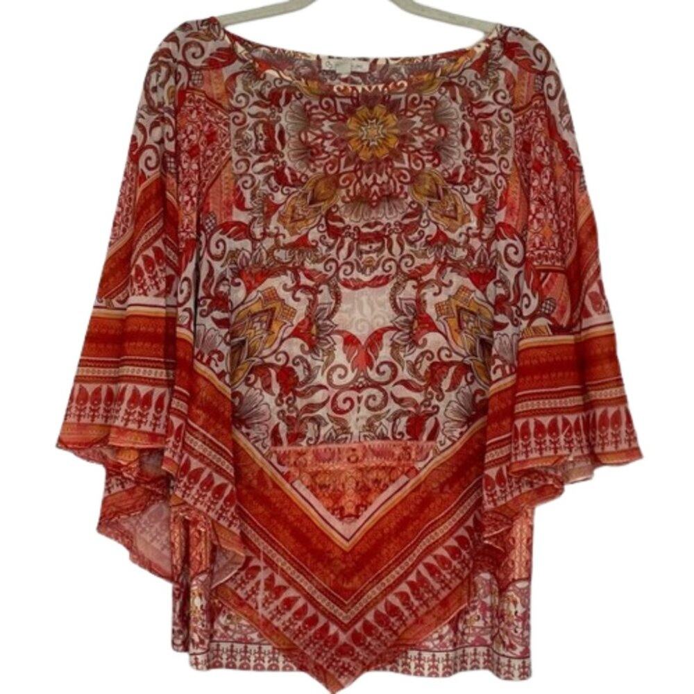 CB Established 1962 blouse orange red floral sheer cape over tank top size 3X